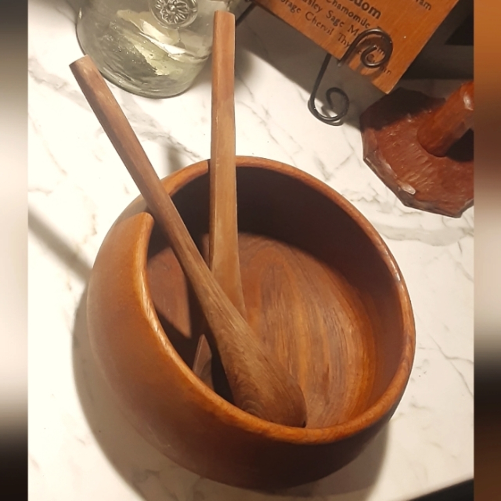 Beautiful Vintage/Retro/mid century modern salad bowl and utensils set